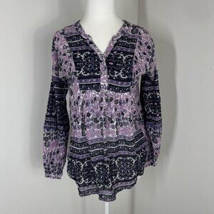 Blue Boheme Peasant Blouse Size S Purple Floral